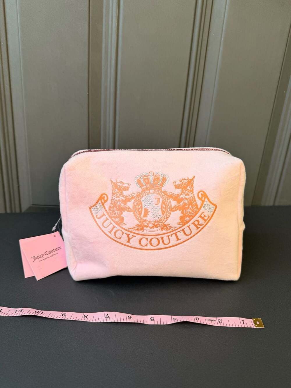 Juicy Couture Travel Cosmetic Bag Pink Velour Rhinestone Logo